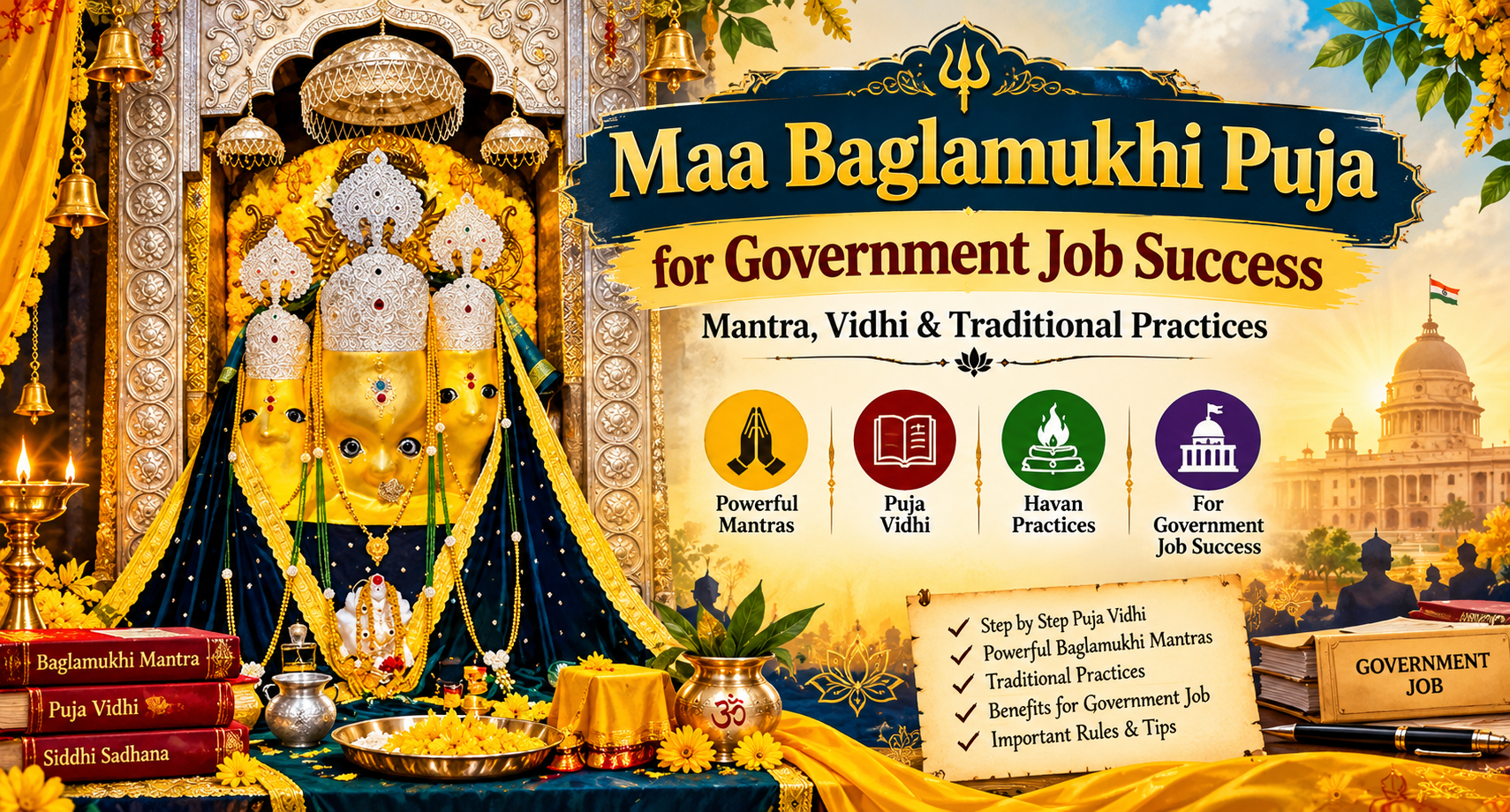 Maa Baglamukhi Puja for Government Job Success: Mantra, Vidhi & Traditional Practices