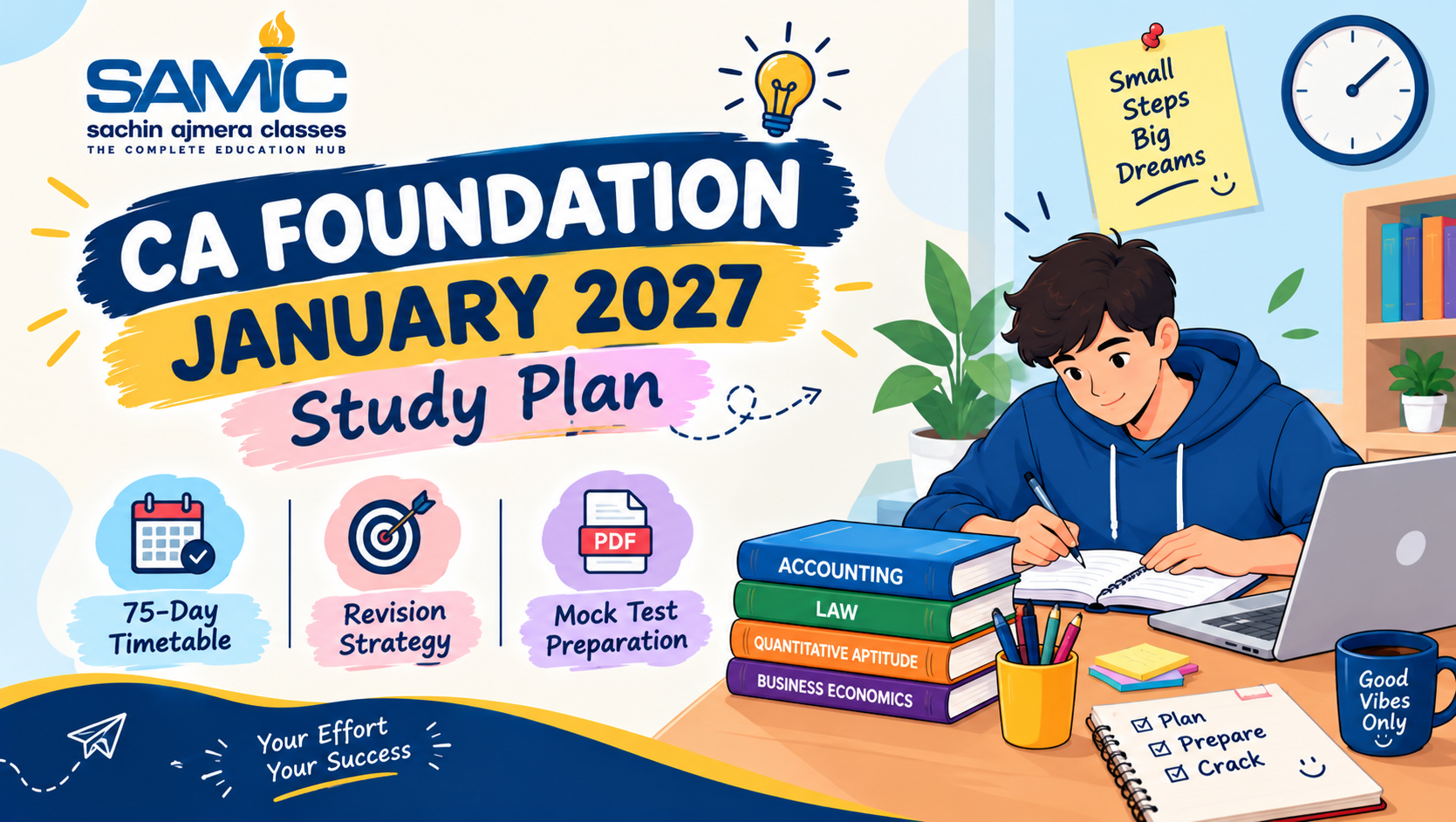 CA Foundation January 2027 Study Plan: 75-Day Timetable, Revision Strategy & Mock Test Preparation